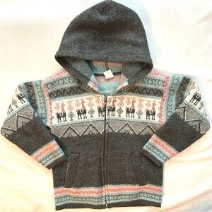 Kids ANDINO Artesanias Wool Alpaca Llama Fair Isle Zip Hoodie 6 gray pink blue